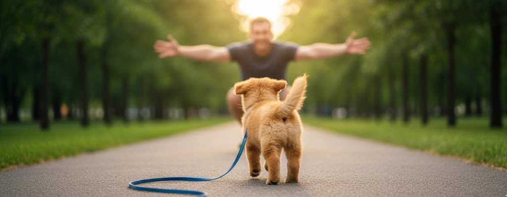 cachorro de perro corriendo hacia su tutor