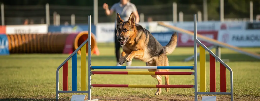 pastor alemán practicando deportes caninos
