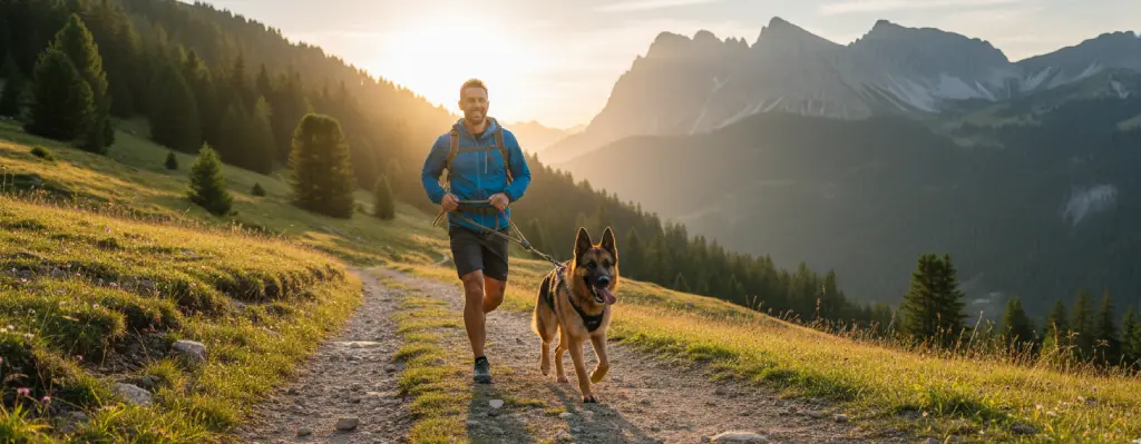 pastor alemán corriendo por la montaña