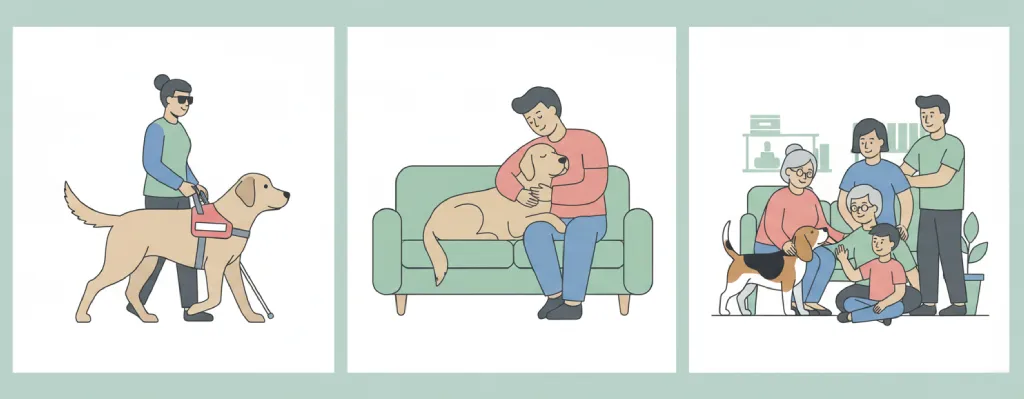 triptico de trabajos de un perro de asistencia