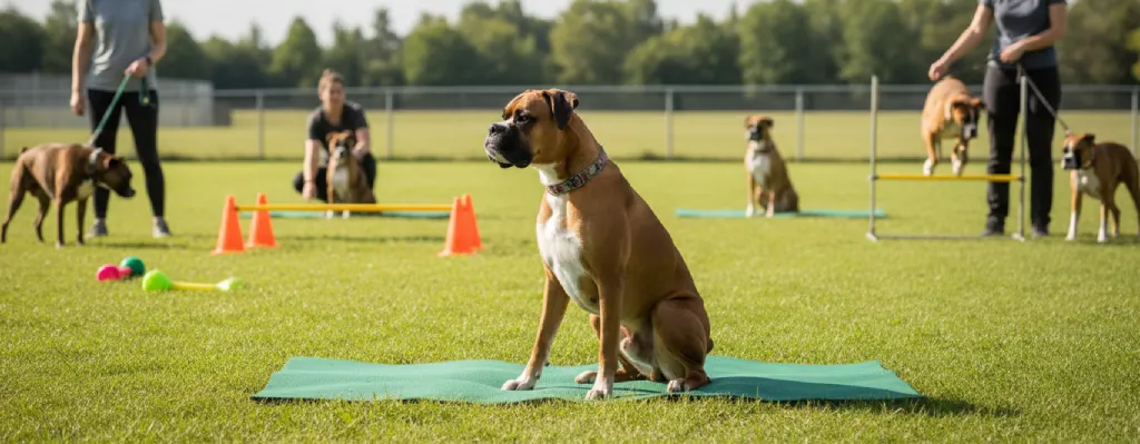 clase de adiestramiento de un boxer