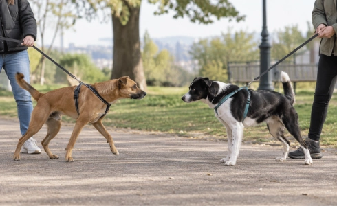 tensión en saludo entre perros