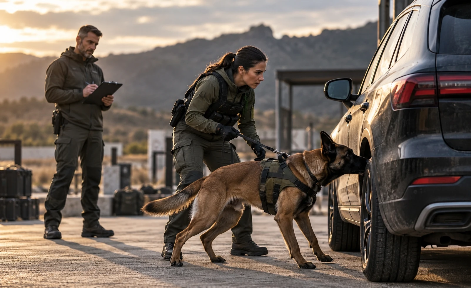 Evaluación final de un binomio perro-guía durante una búsqueda de detección olfativa canina